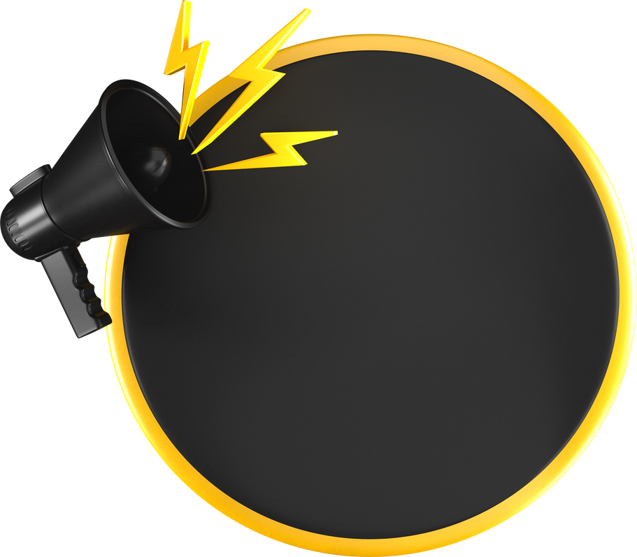 frame with megaphone and lightning in 3d render